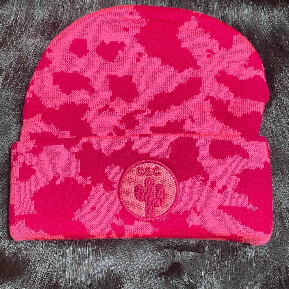 C.C Pink Cow-Print Beanie